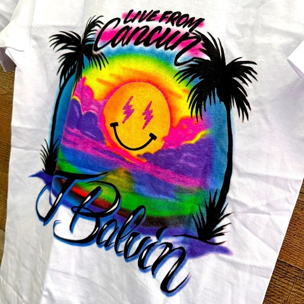 J Balvin Neon Fest 2020 Cancun Mexico White Graphic T-Shirt Official Tour Merch - Picture 2 of 6